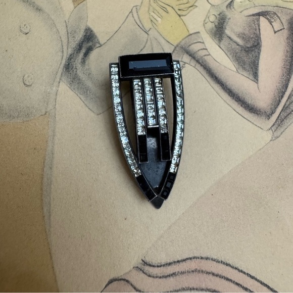 Art Deco Black Onyx Sterling Silver 935 Dress Clip Antique - Picture 3 of 13